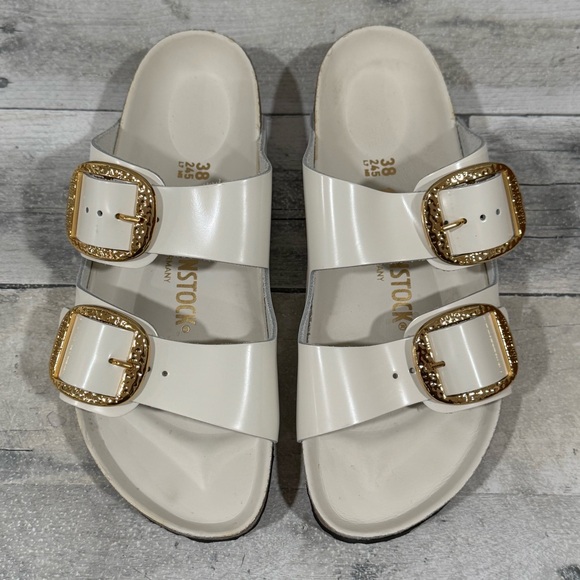 BIRKENSTOCK Arizona Hammered Big Buckle Slide Sandal - Antique White - Sz-7-7.5 - Picture 3 of 9